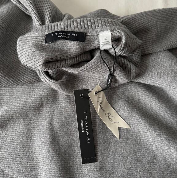 T Tahari Mock Neck Balloon Sleeve Sweater in Heather Grey Plus Size 2X - Picture 4 of 9